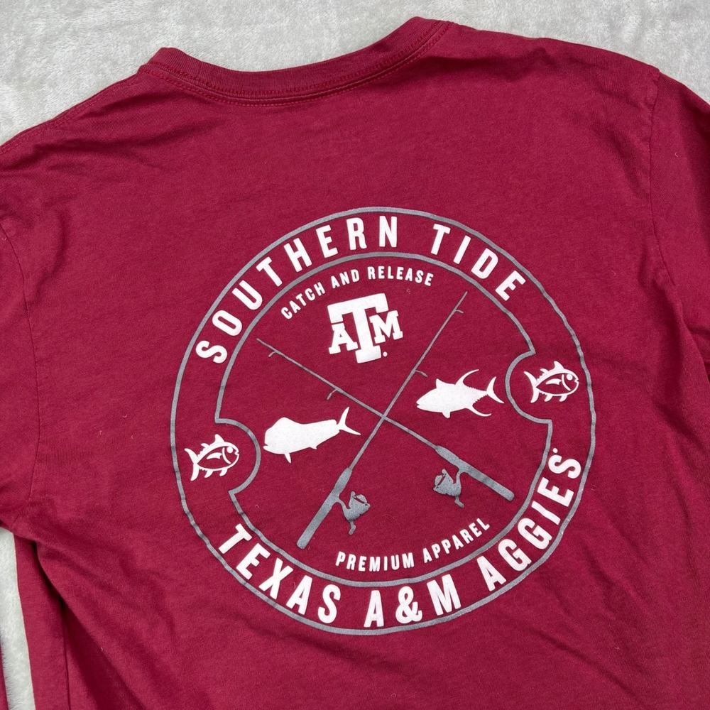 Southern Tide Texas A&M Aggies T-Shirt Mens Small Maroon Long Sleeve Pocket Tee